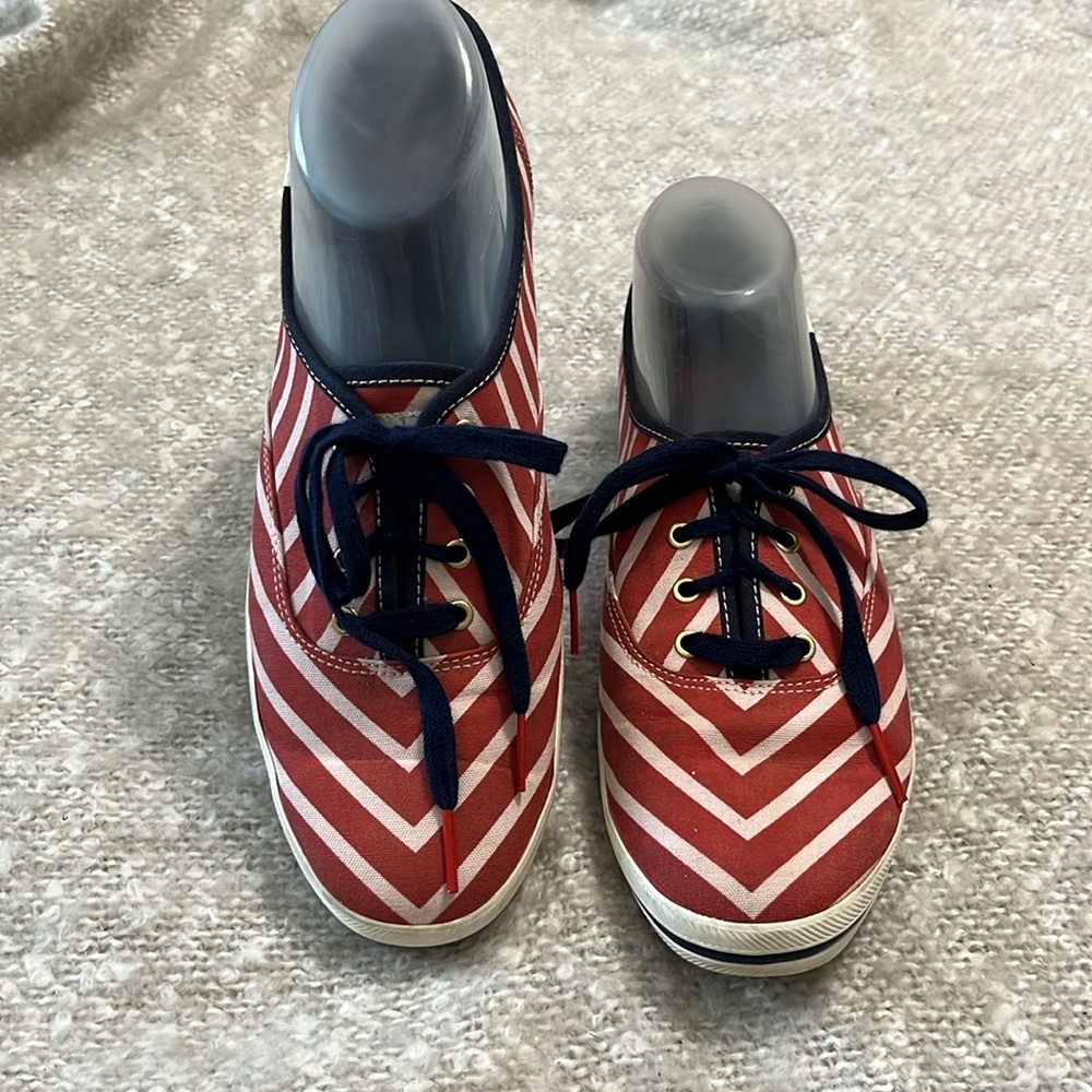 Kate Spade‎ Keds Lace-up Canvas Sneaker Red White Stripes Size 9